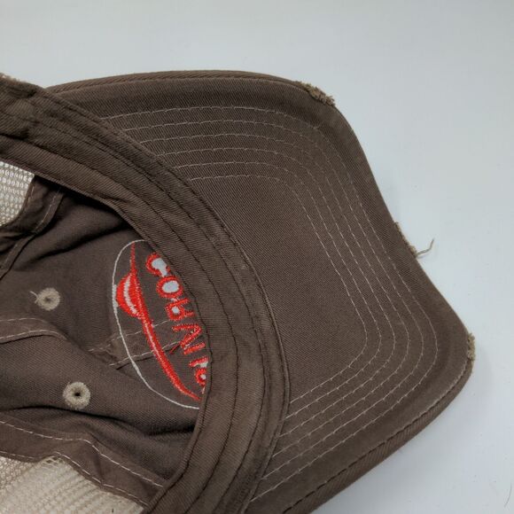 Corvus Bayer Strapback Hat Brown OSFA Farmer Embroidered Logo Distressed - Picture 10 of 12